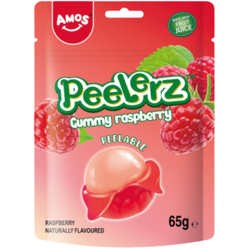 Amos Peelerz Gummy ( Halal ) Raspberry 12x65g dimarkcash&carry