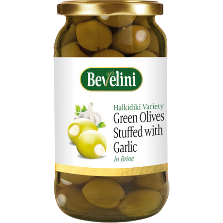 Bevelini Green Olives With Garlic 6x365g