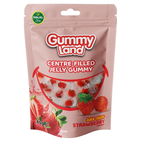 Gummyland Centre Filled Jelly Strawberry (Halal) 12X65G dimarkcash&carry