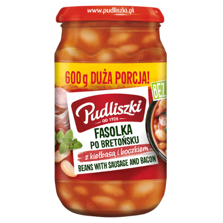 Pudliszki Bretonian Beans Sausage And Bacon Jar 4X600G dimarkcash&carry