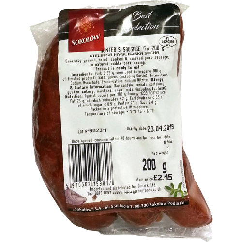 Sokolow Hunter Sausage-Mysliwska (SINGLE) 200G dimarkcash&carry