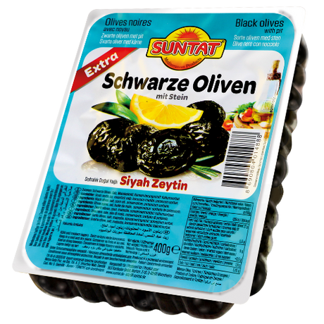 Suntat Black Olives Extra (Vac) 24X400G dimarkcash&carry