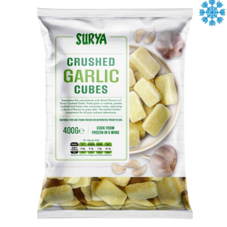 Surya Iqf Crushed Garlic 10X400G - Collection Only Frozen Product dimarkcash&carry