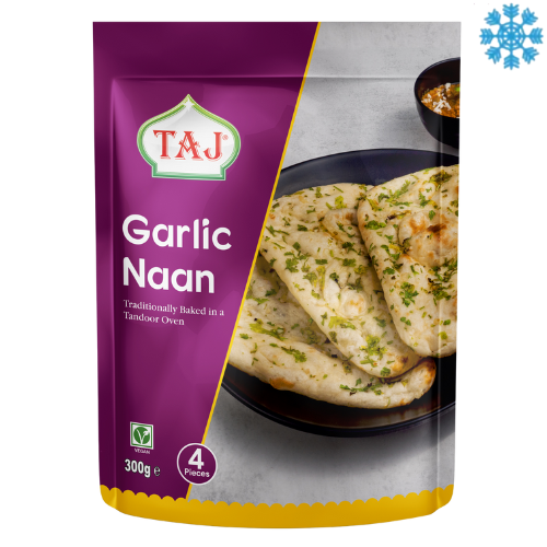 Taj Garlic & CorÄ±ander Naan 12X300G (4Pcs) - Collection Only Frozen Product dimarkcash&carry