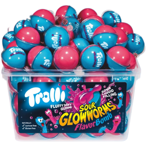 Trolli Flavorbomb Sour Glowworms Tub 60X20G dimarkcash&carry