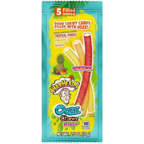 Warheads Ooze Chewz Tropical Ropes 12X70G (2.5Oz)