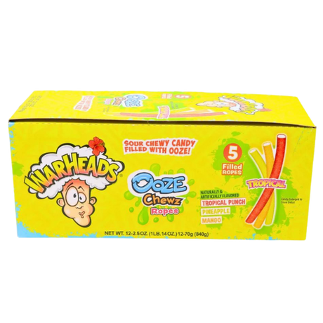 Warheads Ooze Chewz Tropical Ropes 12X70G (2.5Oz) dimarkcash&carry